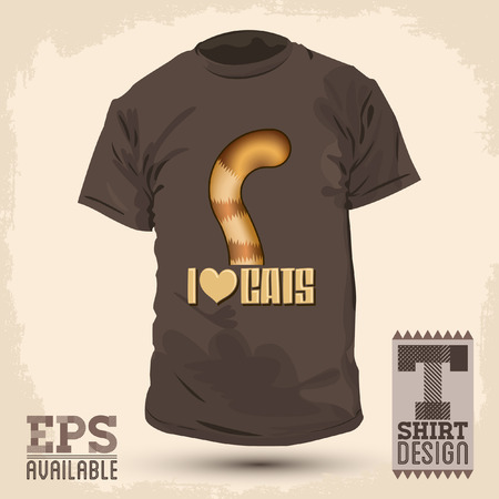 Graphic T- shirt design - i Love Cats, Cat tail Icon - emblem, lettering - shirt graphic design - vector illustration.のイラスト素材