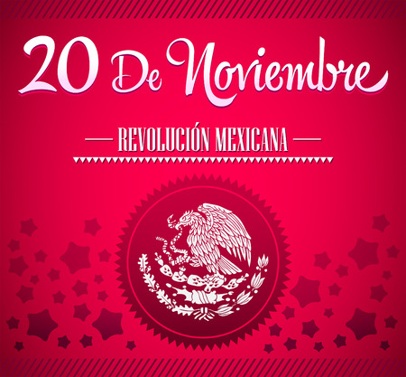 20 de Noviembre, Revolucion Mexicana - Mexican Revolution spanish text card - poster - ribbonのイラスト素材