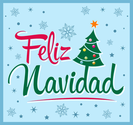Feliz Navidad - Merry Christmas spanish text - Vector christmas treeのイラスト素材