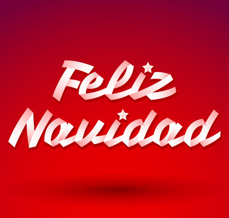 Feliz Navidad - Merry Christmas spanish text - Red ribbon typographic Lettering.のイラスト素材