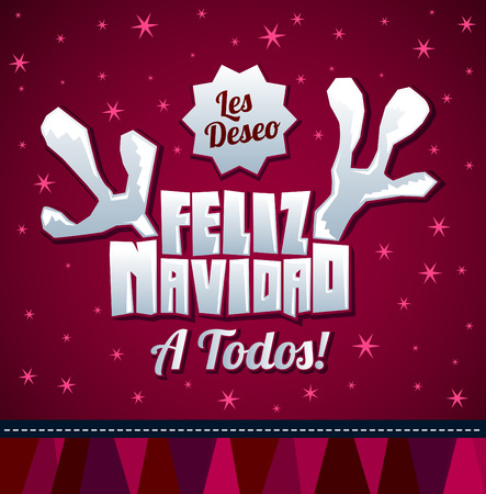 Les deseo Feliz Navidad a todos - I wish Merry Christmas to all spanish text - reindeer antlers christmas cardのイラスト素材