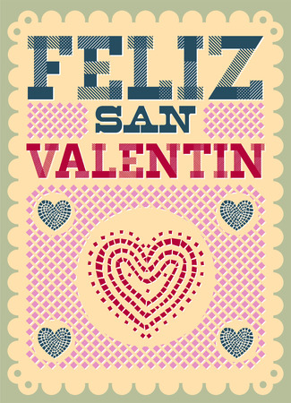 Vintage Feliz San Valentin - Happy Valentines day spanish text - latin decorationのイラスト素材