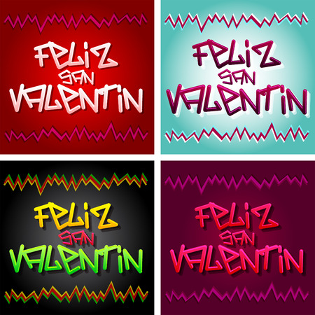 Feliz San Valentin - Happy Valentines spanish text - vector urban style lettering - collection setのイラスト素材