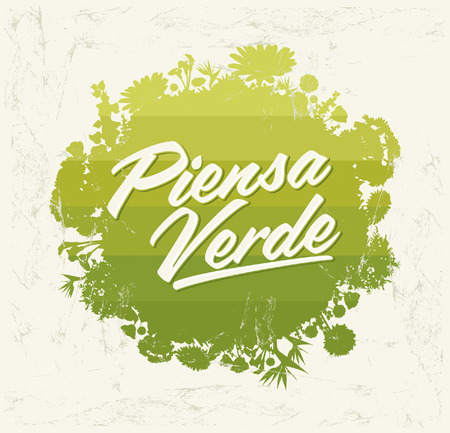 Piensa verde - Think Green spanish text - Creative Eco Vector Design Element. Organic Bio sphere With vegetation.のイラスト素材