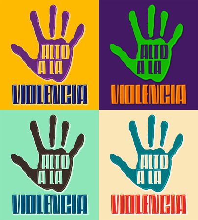 Alto a la violencia - Stop Violence spanish text - Hand illustration and text vector set - collectionのイラスト素材