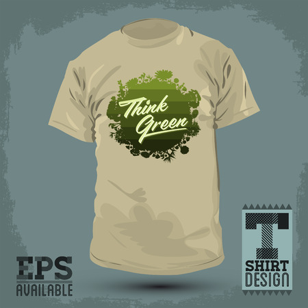 Graphic T- shirt design - Think Green - Creative vintage Eco Vector Design Element - letteringのイラスト素材