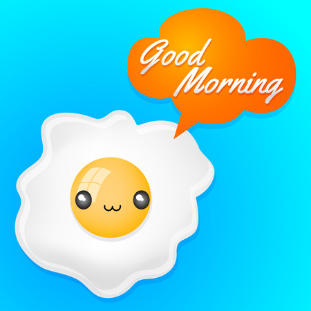 Good Morning - Cute fried egg with balloon card - anime kawaii styleのイラスト素材