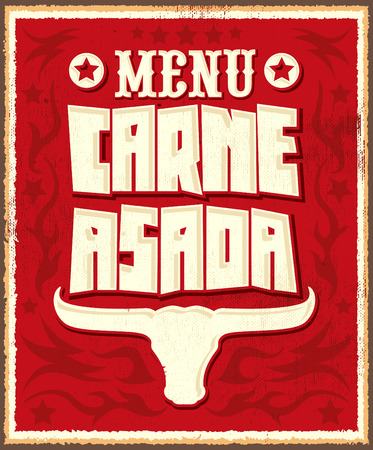 Carne asada roast meat  barbecue spanish text menu  vector lettering design  western styleのイラスト素材