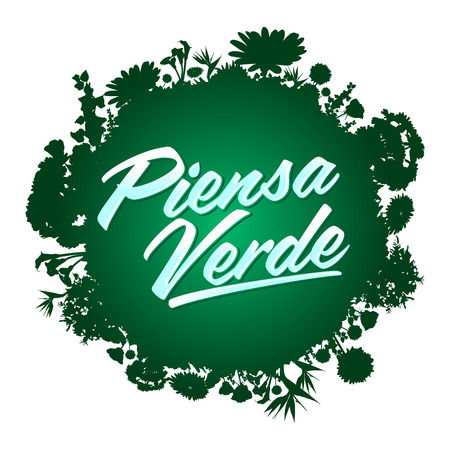 Piensa Verde  Think Green Spanish text Organic Bio sphere With vegetationの写真素材