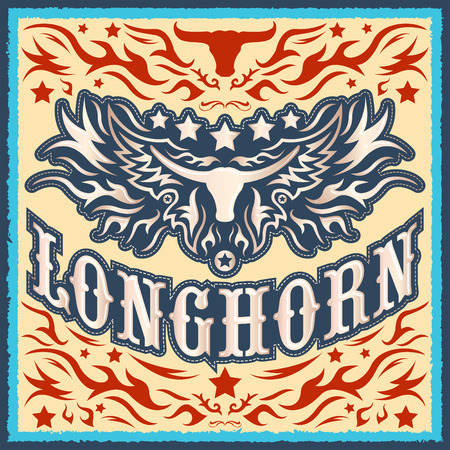 Longhorn vintage western vector design - Rodeo cowboy posterのイラスト素材