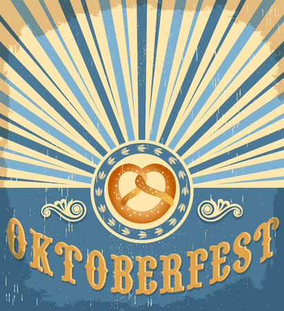 Oktoberfest vintage celebration poster design - Traditional pretzel Vector cardのイラスト素材