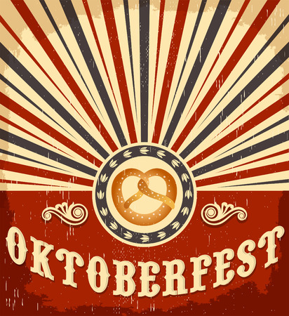 Oktoberfest vintage celebration poster design - Traditional pretzel Vector cardのイラスト素材