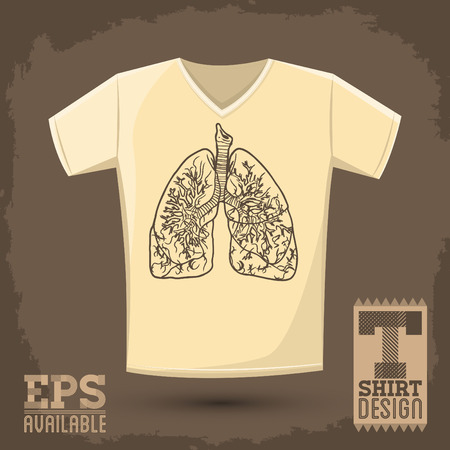 Graphic T- shirt design, vector illustration with lungs, conceptual shirt printのイラスト素材