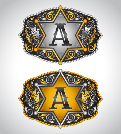 Cowboy Rodeo belt buckle design - Letter A -  Alphabet initial vector designのイラスト素材