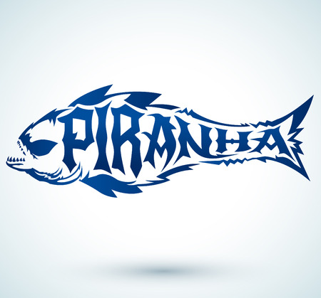 Piranha vector lettering with the shape of a fish - hardcore emblemのイラスト素材
