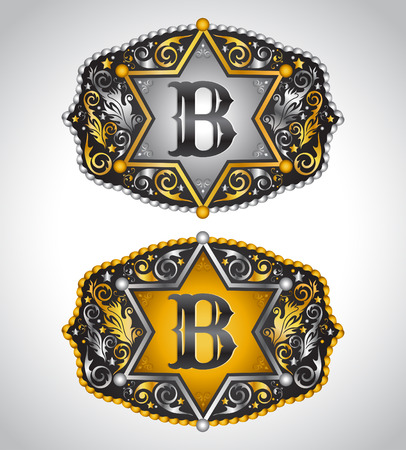 Cowboy Rodeo belt buckle design - Letter B - Alphabet initial vector designのイラスト素材
