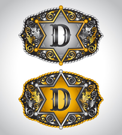 Cowboy Rodeo belt buckle design - Letter D - Alphabet initial vector designのイラスト素材