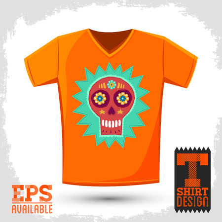 Sugar skull t-shirt print illustration, Creative cloth design templateのイラスト素材