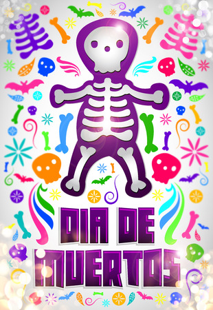 Dia de Muertos - Mexican Day of the death spanish text - fluorescent colorful candy illustrationの写真素材