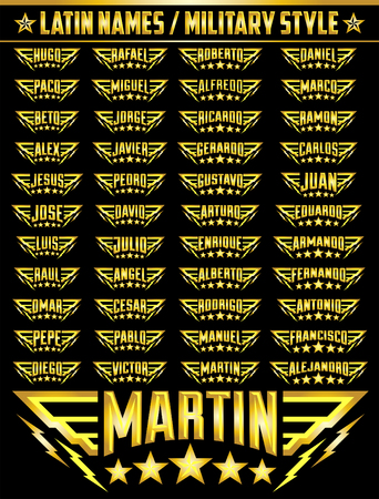 Hispanic popular names, Set of military style badges with personal latin names, armed forces icon with your nameのイラスト素材