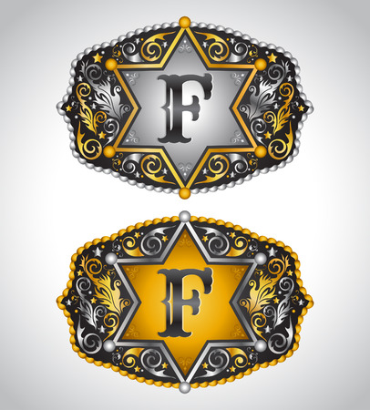 Cowboy Rodeo belt buckle design - Letter E - Alphabet initial vector designのイラスト素材