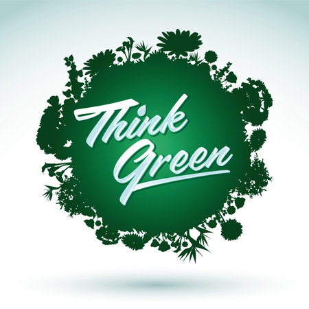 Think Green - Creative Eco Vector Design Element, Organic Bio sphere icon With vegetationのイラスト素材
