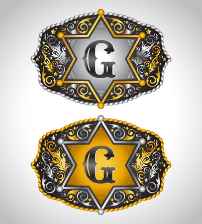 Cowboy Rodeo belt buckle design - Letter G - Alphabet initial vector designのイラスト素材