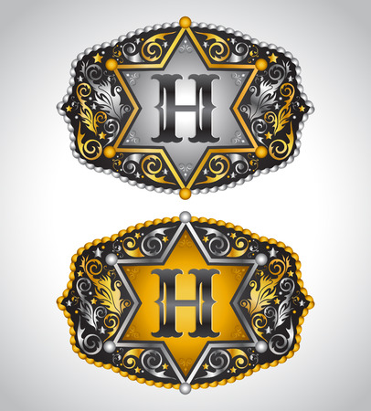 Rodeo Cowboy belt buckle design - Letter H - Alphabet initial vector designのイラスト素材