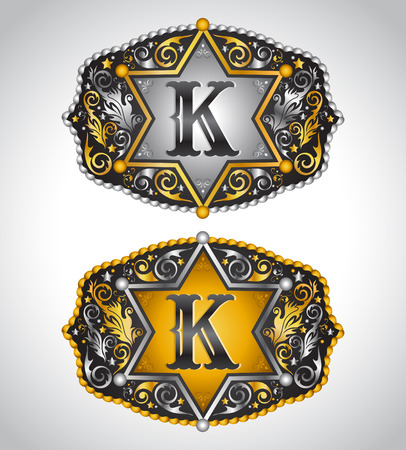 Cowboy Rodeo belt buckle design - Letter K - Alphabet initial vector designのイラスト素材
