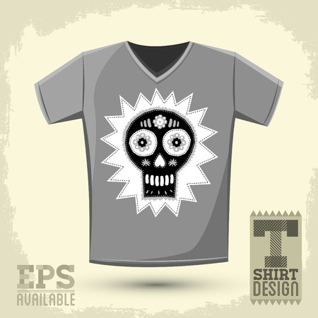 Sugar skull t-shirt print illustration, Creative cloth design templateのイラスト素材