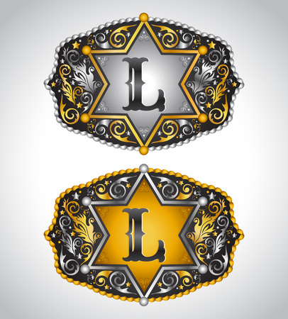 Cowboy Rodeo belt buckle design - Letter L - Alphabet initial vector designのイラスト素材