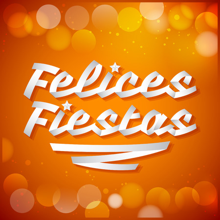 Felices fiestas - happy holidays spanish text - White ribbon Vector typographic Lettering.のイラスト素材