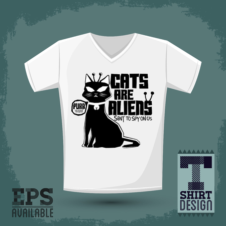 Cats are Aliens - Vector t-shirt print design - funny theory of conspiracy shirt templateのイラスト素材