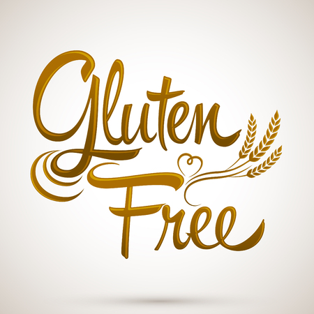 Gluten Free - vector lettering label with wheatのイラスト素材
