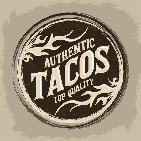 Mexican Tacos vintage icon - emblem, Grunge rubber stamp, mexican foodのイラスト素材