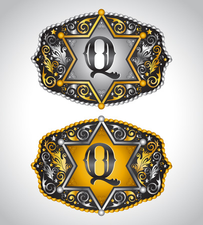 Cowboy Rodeo belt buckle design - Letter Q - Alphabet initial vector designのイラスト素材
