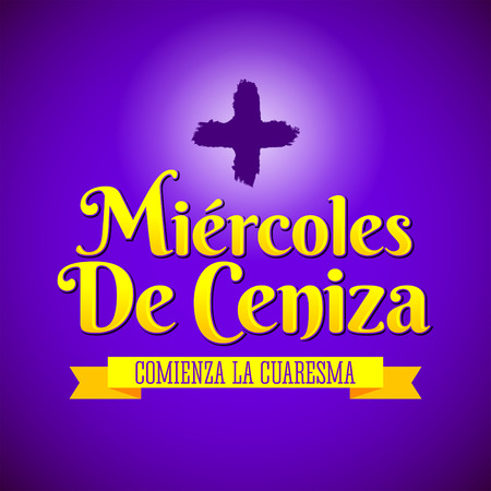 Miercoles de Ceniza - Ash Wednesday spanish text - Christian tradition vector emblemのイラスト素材