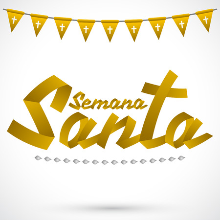 Semana Santa - Holy Week spanish text - Golden ribbon vector lettering, Latin religious tradition before Easterのイラスト素材