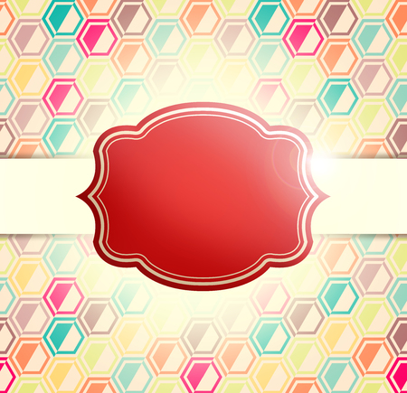 Label illustration with retro colorful hexagon pattern - design ready for your textの写真素材