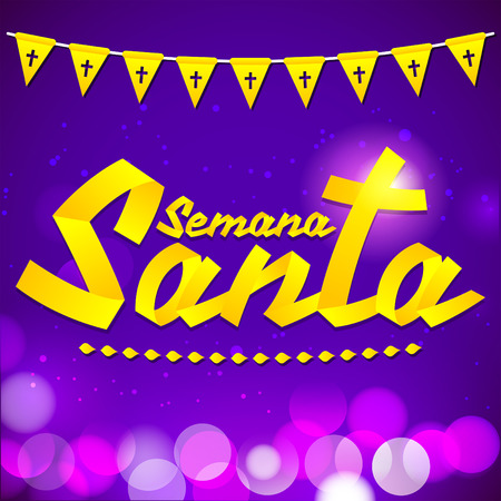 Semana Santa - Holy Week spanish text - Golden ribbon vector lettering, Latin religious tradition before Easterのイラスト素材