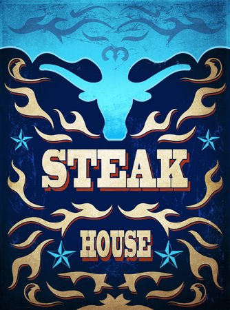 Vintage western Steak House Poster, old sign illustration.の写真素材