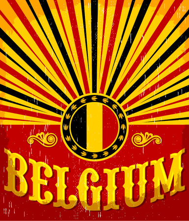 Belgium vintage old poster with Belgian flag colors - card vector design, Belgium holiday decorationのイラスト素材