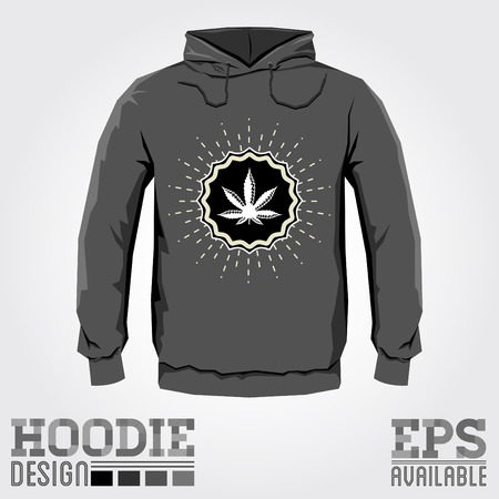 Ganjah emblem vector hoodie print design with Marijuana leaf - sweatshirt template, Ganjah it is a term used by Rastafarians to call marijuanaのイラスト素材