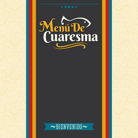 Menu de Cuaresma - Lenten menu spanish text - Lent sea food vector menu cover design  - During the season of Lent is tradition to eat a meat-free menu in latin americaのイラスト素材