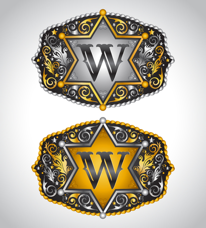 Cowboy Rodeo belt buckle design - Letter W - Alphabet initial vector designのイラスト素材