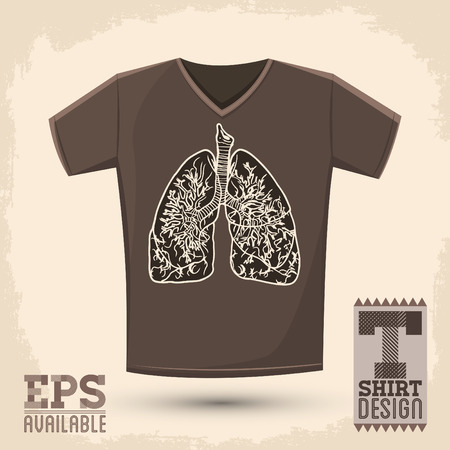 Graphic T- shirt design, vector illustration with lungs, conceptual shirt printのイラスト素材
