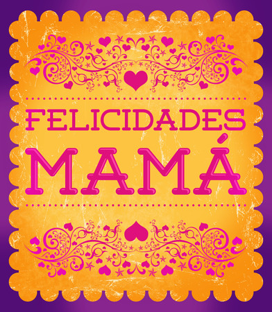Felicidades Mama, Congrats Mother spanish text - Vintage poster illustrationの写真素材