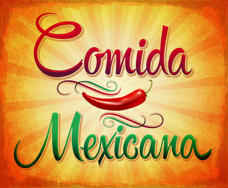 Comida Mexicana - Mexican Food Spanish text - spicy vintage sign illustrationの写真素材