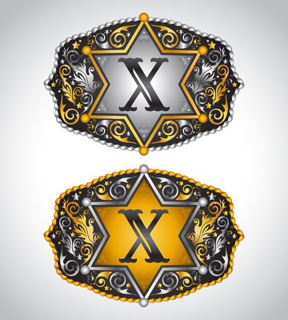 Cowboy Rodeo belt buckle design - Letter X - Alphabet initial vector designのイラスト素材