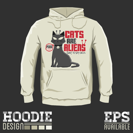 Cats are Aliens - Vector hoodie print design - sweatshirt Funny colorful print templateのイラスト素材